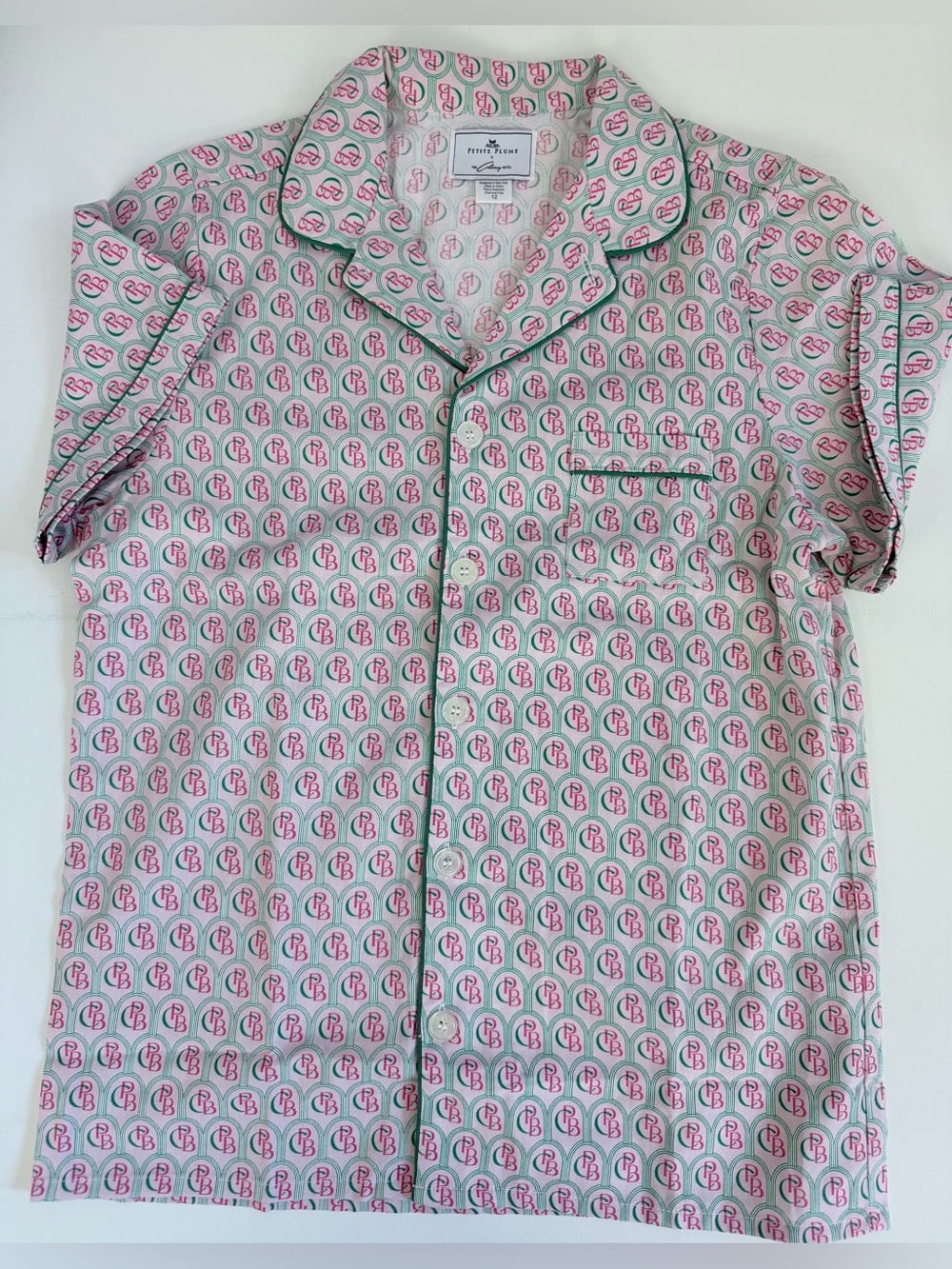 Short-Sleeve Button Up Kids Pink & Green Printed Pajama Short Set 12 NWOT - Picture 4 of 11